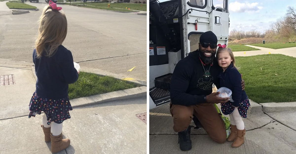 Little Girl Gives Cupcake To Favorite Garbage Man And Receives A